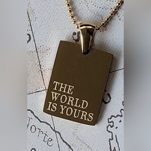 Pendant Necklace, The World is Yours, 18K Gold Plated, NEW